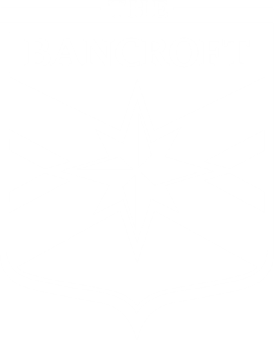A black and white image of a shield with a star in the center and the words "The Bancroft" above it.